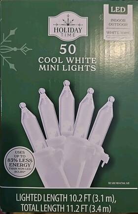 Holiday Time 195546018012 New 50-count Led Mini Christmas String Lights Cool White 10.2ft