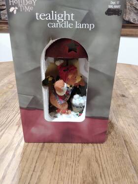 22357b Holiday Time Christmas Teddy Bear Tealight Candle Lamp Brand New