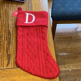240008-d Holiday Time Red Cable Knit Christmas Stocking Boot With D Initial