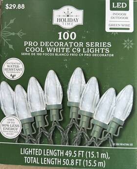 58389-89 Holiday Time Christmas Lights 100 Pro Decorator C9 Cool White Led 50.8 Ft