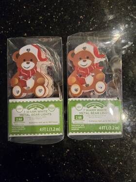 60-292b Holiday Time New 2 Packs Of Christmas Led Metal Bear Warm White Lights 4ft Battery Operated