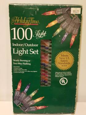 Holiday Time 605388575951 Vintage 100 Ct Incandescent Multicolor Christmas Light Set In Box