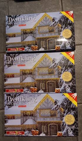 Holiday Time 605388763914 Christmas Twinkling Curtain Lights Clear 150 Ct 3 Way Flashing Lot Of New