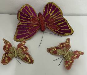 Holiday Time 632971061775 Butterfly Clip On Christmas Ornaments Pink Gold Glitter Sequin