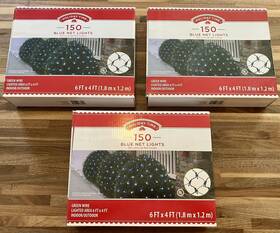 66-311ab Holiday Time Lot Of 3 - Christmas Light Net 150 Blue Mesh Lights 6x4 Feet New