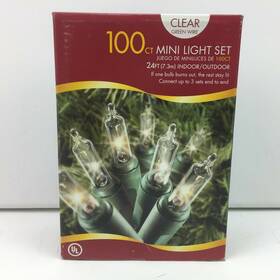 66-374c Holiday Time 100 Count 24 Ft. Clear Green Wire Mini Light Set Christmas