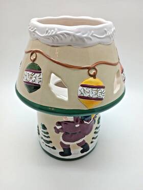 66631 Holiday Time 2 Piece Ceramic Candle Lamp Christmas Santa And Tree Ornaments