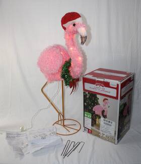 67-911 Holiday Time Christmas Flamingo Outdoor Indoor 32 Inch Light-up Fluffy