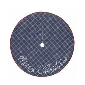 Holiday Time 681884508013 Merry Christmas Tree Skirt 48 Inch Denim Blue Top Stitch Red Trim