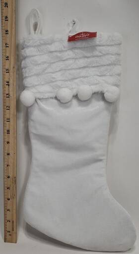 Holiday Time 681884547241 White Velvet Christmas Stocking With Poms 20 Inch