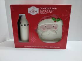 Holiday Time 711033221299 Christmas Serving Set Santa Cookies Plate Ho Milk Jug New Box
