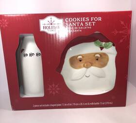 Holiday Time 711033221305 Christmas Morning Cookies Plate Milk Jug Santa Clause Set New In Box