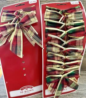 Holiday Time 727223798919 Red And Green Plaid Fabric Christmas Bows Wire Edge 13 Vintage