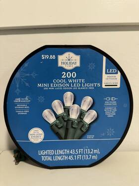 76-011 Holiday Time 200 Cool White Mini Edison Led String Lights Green Wire Christmas