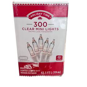 Holiday Time 764878660857 300 Clear Mini Lights White Wire Christmas Bulbs String Outdoor