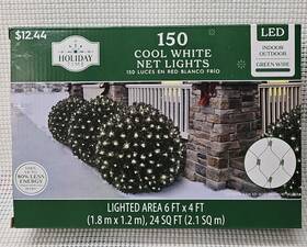 Holiday Time 764878662714 150-count Cool White Led Net Christmas Lights 24 Sq. Ft. New