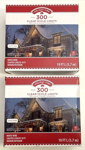 Holiday Time 764878664206 Lot Of 2 300 Count Clear Icicle Christmas String Lights White Wire