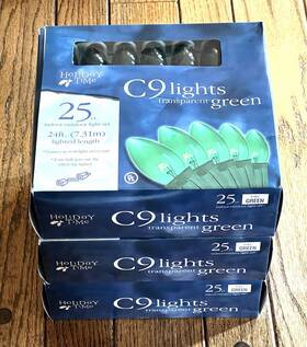 Holiday Time 764878668235 Lot 3 C9 Green Christmas Lights 25 Ct Ea 24ft Indoor Outdoor