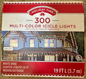 Holiday Time 764878669515 300 Count 19ft Christmas Multi-color Icicle Lights String New