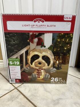 Holiday Time 764878670801 Light-up Fluffy Sloth Christmas Yard Decor 26 Inch 2018