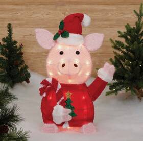 Holiday Time 764878675967 Light-up Plush Pink Christmas Pig With 35 Clear Lights 22 In By
