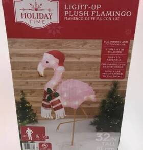 Holiday Time 764878676643 32 Inch Tall Light Up Plush Flamingo Christmas Yard Decoration