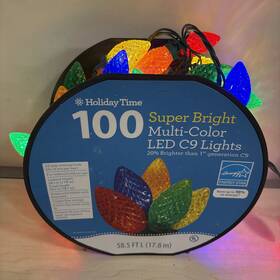 Holiday Time 764878702014 100 Ct Super Bright Multi-color Indoor/outdoor Led C9 Christmas Lights 58.5 Ft