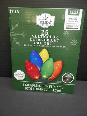 Holiday Time 764878720544 25 Multi-color Ultra Bright C9 Led Christmas Lights Green Wire