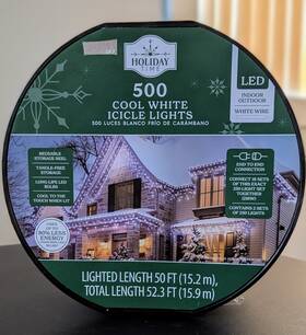 Holiday Time 764878720568 500 Cool White Icicle Led Christmas Lights Wire 52.3 Ft New