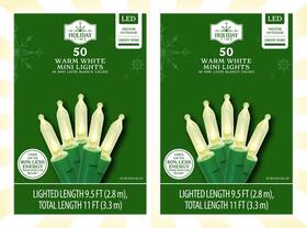 Holiday Time 764878720582 2 50-count Mini Warm White Led Christmas String Lights Green Wire