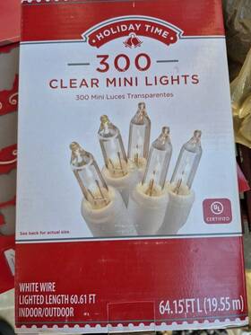 Holiday Time 764878720919 300 Clear Mini Lights White Wire Indoor/outdoor Christmas 64 Ft