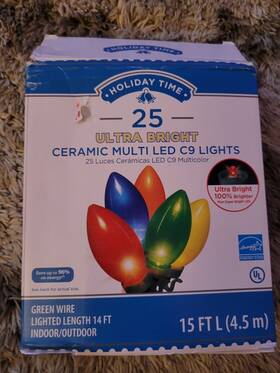 Holiday Time 764878721299 Christmas Lights Ultra Bright Led C9 15ft Indoor/outdoor Multicolor
