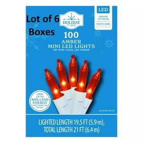Holiday Time 764878721886 X6 Boxes - 100 Count Amber Led Mini Lights By Christmas Lot Of 6
