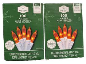Holiday Time 764878722388 New 100 Amber Mini Led Christmas Lights Strand White Wire 2 Boxes