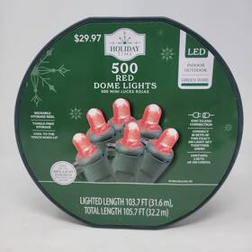 100.8 Holiday Time 764878722449 500-count Red Led Dome Christmas Lights With Green Wire Fee