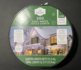 500-ct Holiday Time 764878724504 Cool White Led Icicle Lights Christmas Indoor Outdoor 50ft