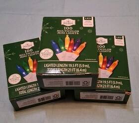 Holiday Time 764878725419 100-count Multicolor Led Mini Christmas Lights White Wire Lot Of 3