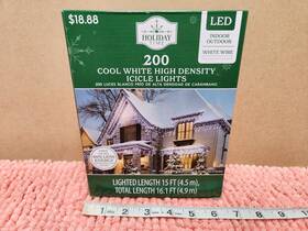 Holiday Time 764878760465 Christmas Lights 200 Cool White High Density Icicle Led 16ft