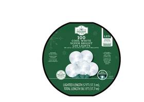 Holiday Time 764878760915 100-count Cool White Led Super Bright G30 Christmas Lights With Green Wire 58.1ft