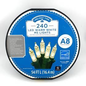 Holiday Time 764878763534 240 Ct. Led Warm White M5 Christmas Lights Green Wire 54 Ft - New