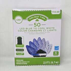 16-function Holiday Time 764878763756 60-count Cool White Led C9 Christmas Lights New