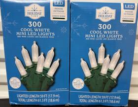 Holiday Time 764878780517 Lot Of 2- 300 Cool White Mini Led Christmas Lights Green Wire Strings 59 Ft Each