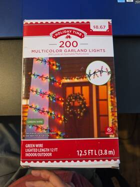 Holiday Time 764878788162 200 Multicolor Garland Christmas Lights With Green Wire Indoor/outdoor