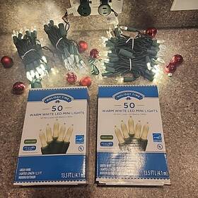 78-510a Holiday Time 2 Sets Christmas Mini Lights 50 Ct Led Warm White Wedding Grn Wire