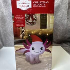 Holiday Time 810059722774 Christmas Axolotl Pink Inflatable 4ft Wide Indoor Outdoor Use Blowup Decor