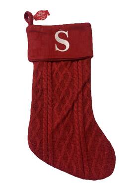 Holiday Time 810150622669 20 Inch Red Knit Stocking Embroidered Monogram Initial S Christmas