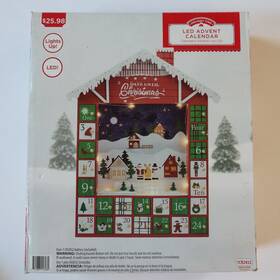 Holiday Time 841887116084 Led Wooden Advent Calendar Christmas Lights Up House Red Green