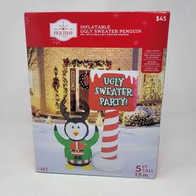 Holiday Time 850036793632 Inflatable Ugly Sweater Party Penguin Christmas 5 Ft New