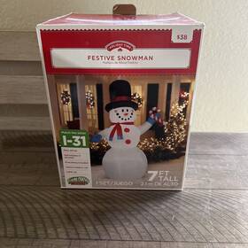 85483 Holiday Time 7 Ft Christmas Inflatables Snowman Color Changing Led Lights Yard Party Decor