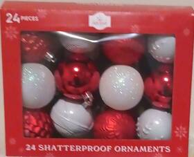 8726-2760wne-20 Holiday Time 24 Shatterproof Red White Round Bauble Christmas Ornaments Set